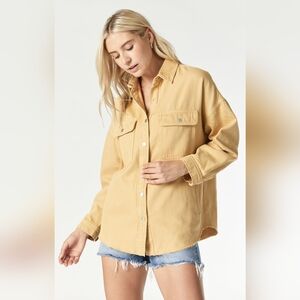 Mavi Womens Tamara Denim Shirt Top Oversized Fit Moonstone Beige Shacket Large